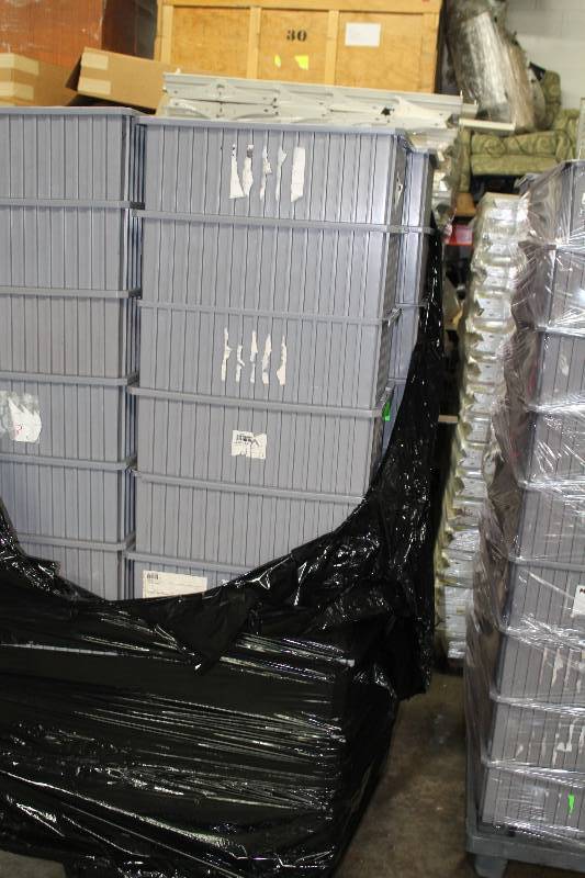 Lot of (9) Plastic Bins Gray 22 x 17 x 7.5 Does Not Include Dolly.