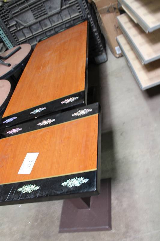 Lot of (2) Rectangular Wood-Style Table wMetal Frame Square Wood-Style Table wMetal Frame 29.5 x 71 x 29 23.5 x 29 x 29.
