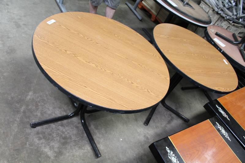 Lot of (2) Circular Wood-Style Tables wMetal Frames 36 x 36 x 30.