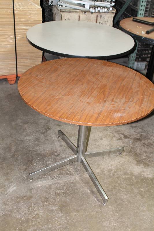 Lot of (2) Circular Tables wMetal Frames 36 x 36 x 30, 42 x 42 x 29.5.