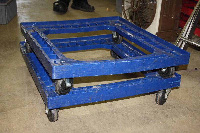 Lot of (2) Blue Plastic Dollys wWheels 26 x 29 x 6.