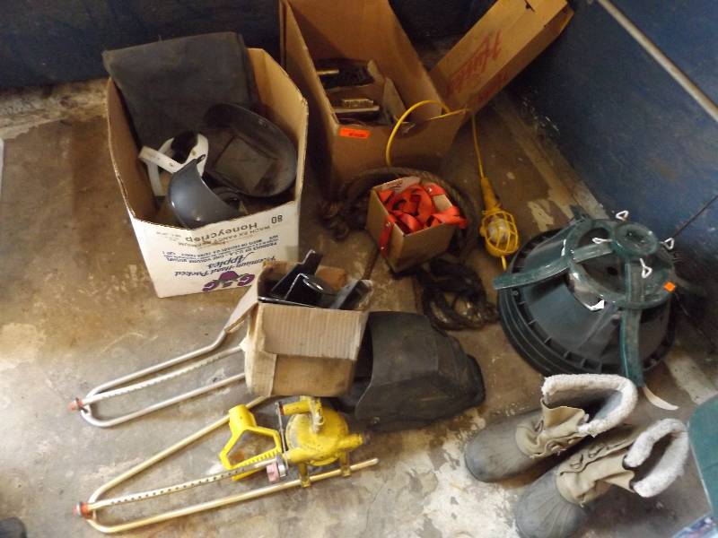 2 Industrial Lawn Sprinklers, Welding helmets, Misc. Brackets, Trouble Light