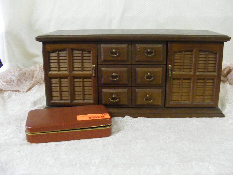 2 Jewelry Boxes, one wooden with many drawers