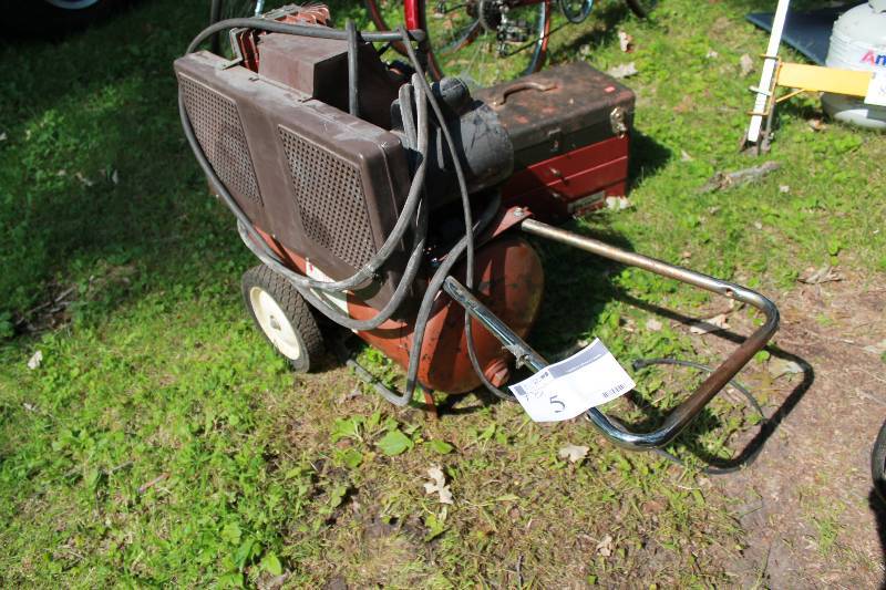 lot 5 image: Sears Craftsman Leeson Air Compressor & Paint Sprayer 100PSI Twin Cylinder 12Gallon Air Tank 1HP Tested & Operational.