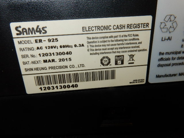 lot 18 image: SAM4S, Electronic Cash Register, ER 920.. This was being used when they closed