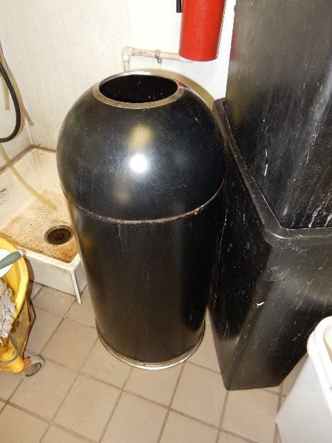 lot 23 image: 6 misc. Garbage Cans. Includes 1 Stainless Steel