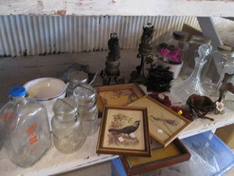 Lot of vintage glass, Mason jars an...