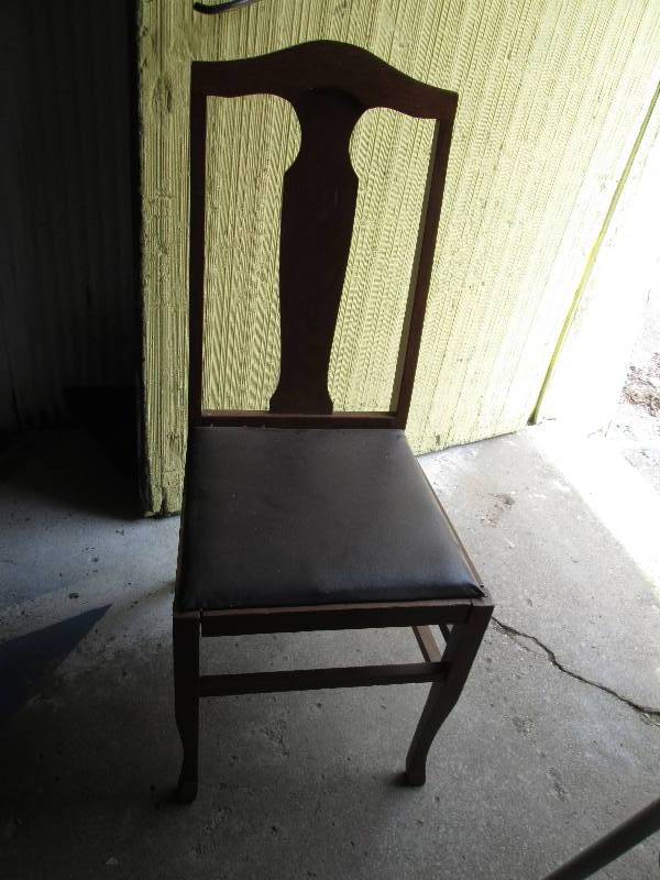 Vintage wood chair with vinyl seat...