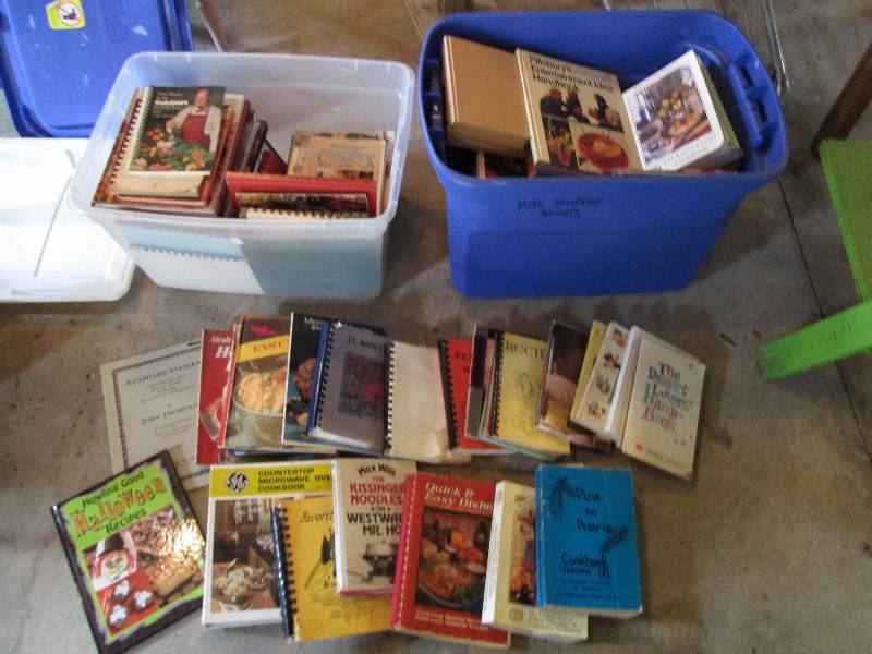2 Large bins of assorted cookbooks...