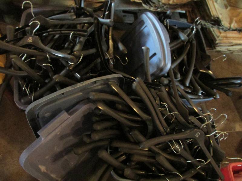 3 plastic totes with lids, filled w...