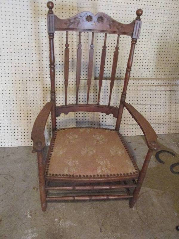 Vintage wood chair with upholstered...