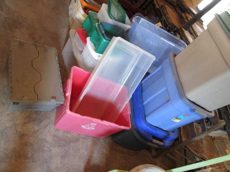 Large lot of plastic totes, most ha...