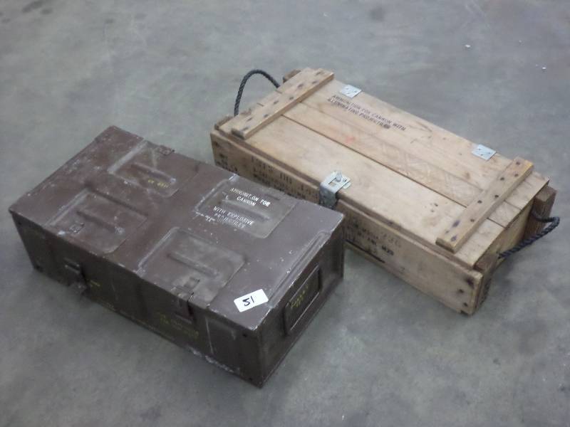 lot 51 image: (1) Wooden & (1) Steel Military Amm...