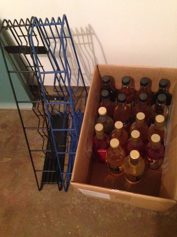 2 Syrup Racks  17 syrup bottles