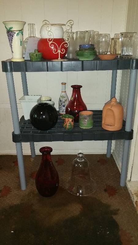 Glass Hurricane Lampshades, Pottery, and Glassware