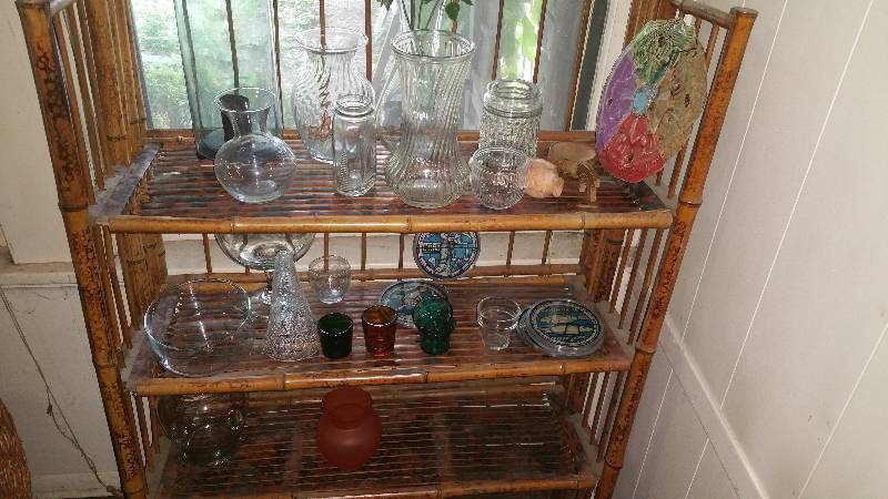 Stained Glass, Glassware, Bamboo Shelving, and More