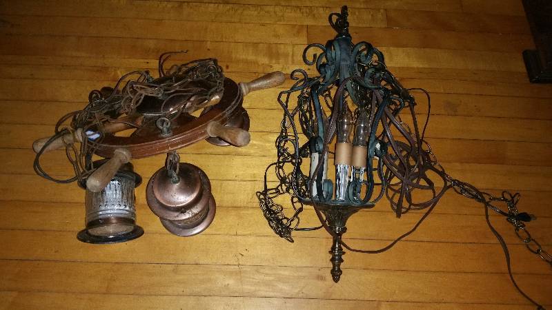 Vintage Wrought Iron Chandelier & Nautical Lighting Fixture