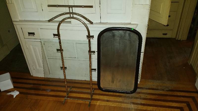 Antique Mirror and a Brass Garment Hanger  Glass Pane