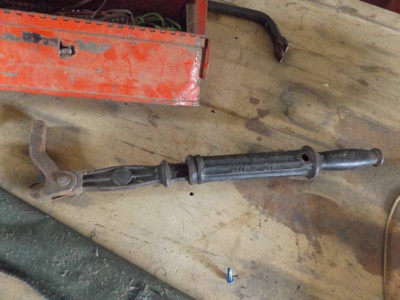 Red Tool box, Machete, Bar, Nail Puller