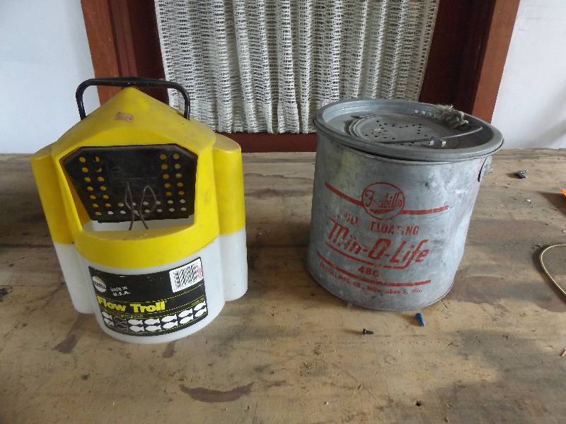 Vintage Galvanized Bait Can and Plastic Bait Can