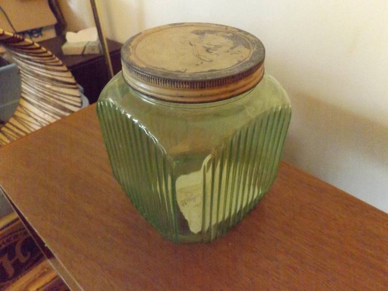 Vintage Green Glass Jar with Lid