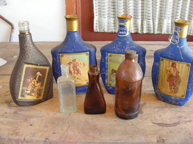 Collectible Art Liquor Bottles and 3 Vintage Bottles