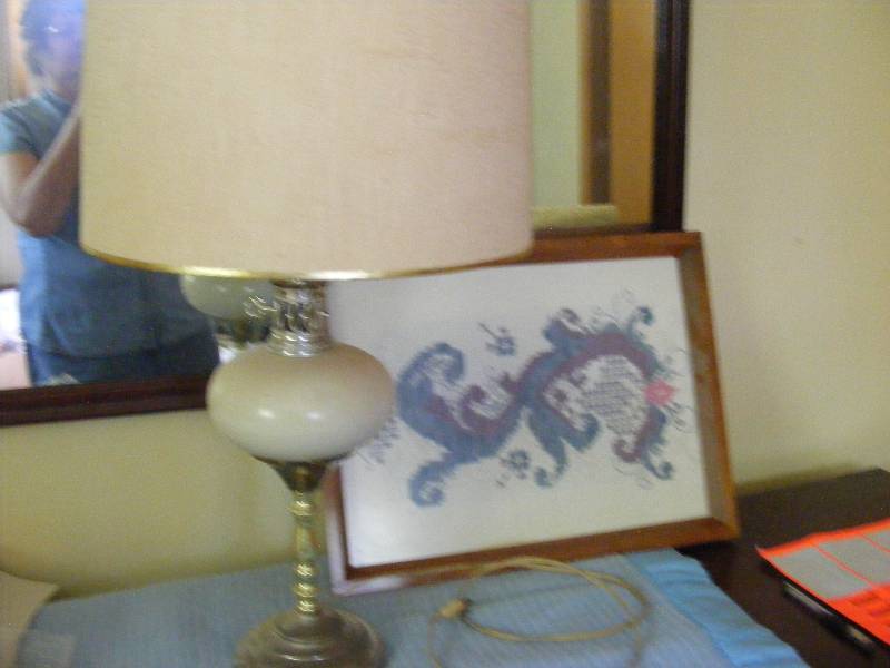 Lamp and Hand Done Embroidery Wall Picture