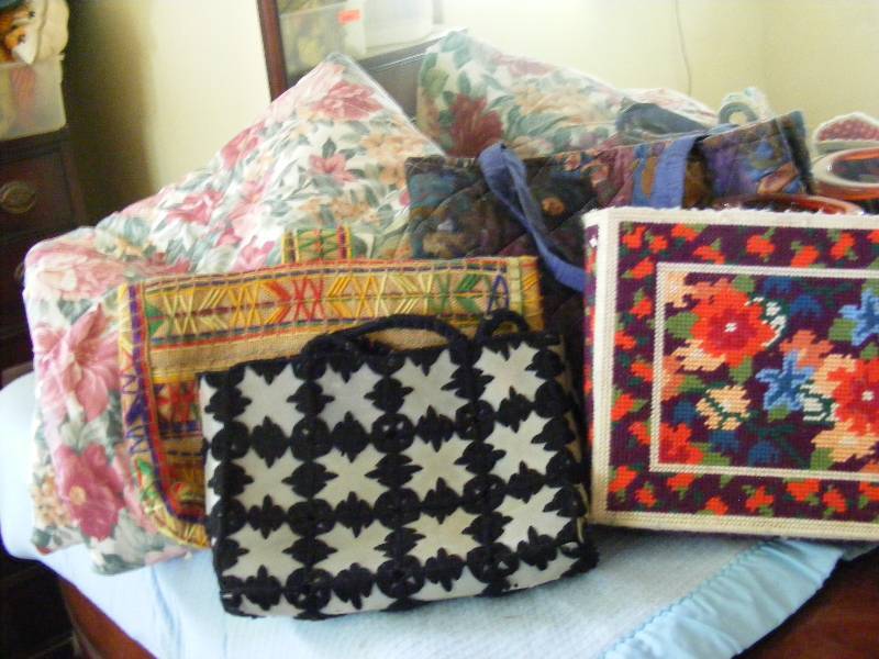 4 Unique Hand Made Purses and Bed Cover