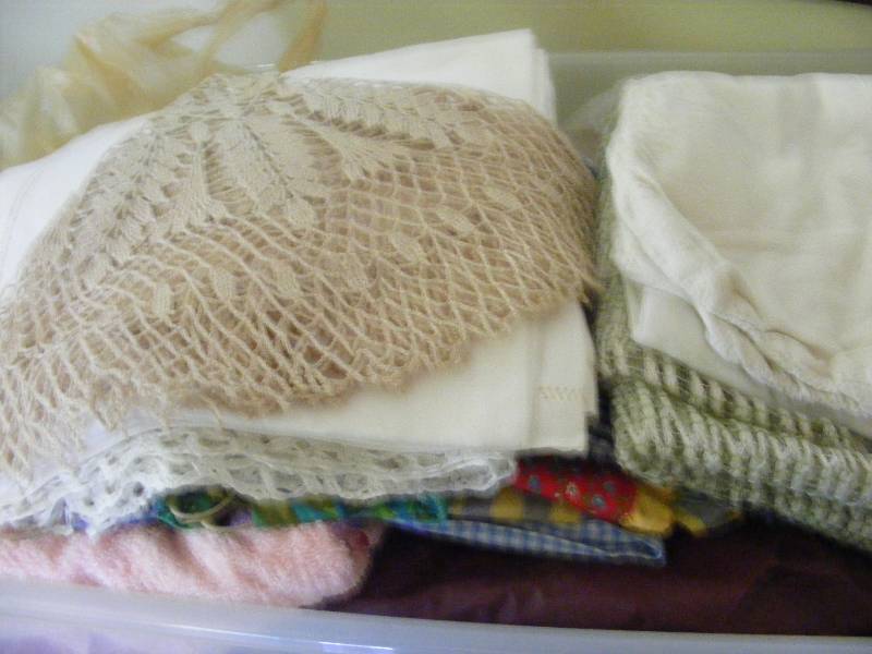 Assortment - Doilies, Hand Made Aprons, Towel, Table Cloth, Napkins, Table Runner
