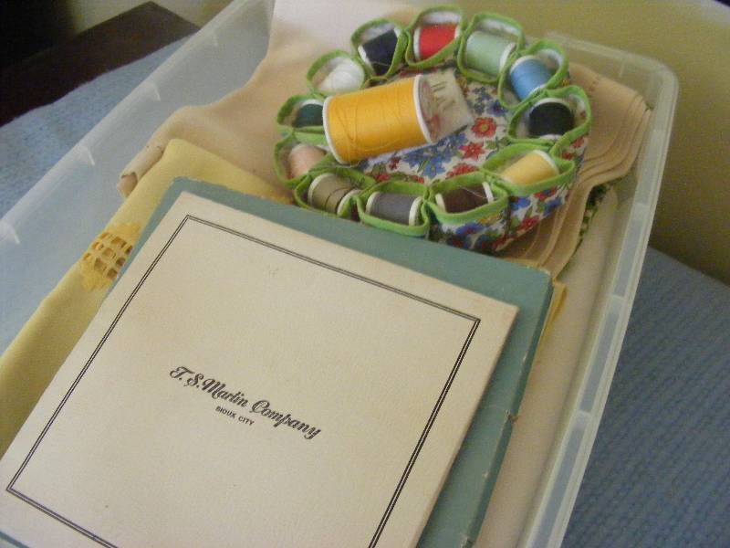 Vintage Womens Hankys in Original Containers, PincushionThreadholder Combo, Square Tablecloths with Hand Work