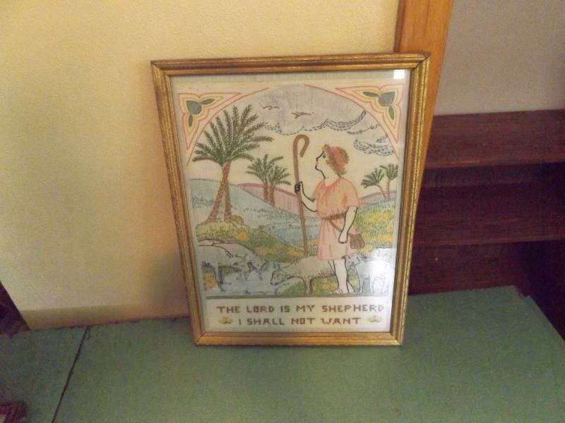 Vintage Embroidered Wall Hanging with Religious Theme