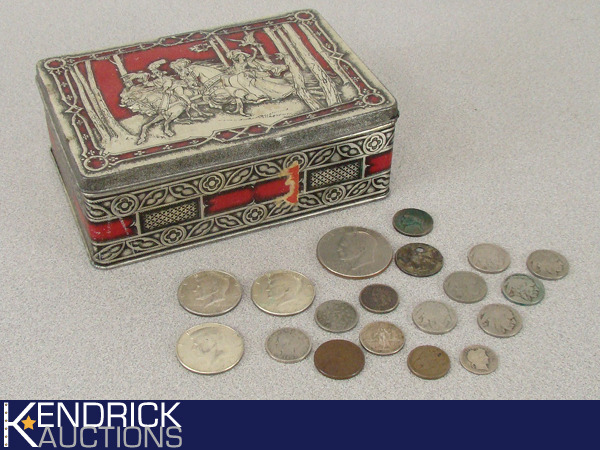 lot 25 image: Lot of Collectible Antique US Coins in Metal Box