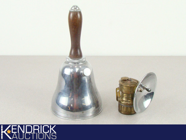 lot 32 image: Vintage Liberty Bell Decanter, and Carbide Mining Lamp Lighter