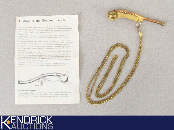 lot 38 image: Mint new Brass, and Copper Boatswains CallWhistle