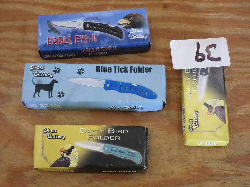 lot 39 image: (4) New Frost Cutlery Folding Knive...