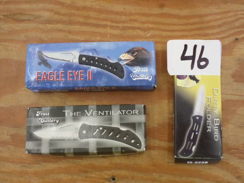 lot 46 image: (3) New Frost Cutlery Folding Knive...