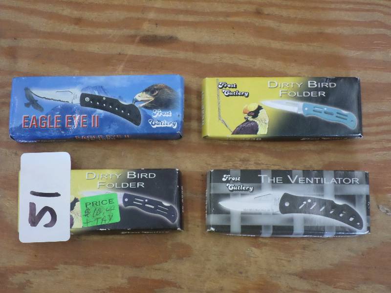 lot 51 image: (4) New Frost Cutlery Folding Knive...