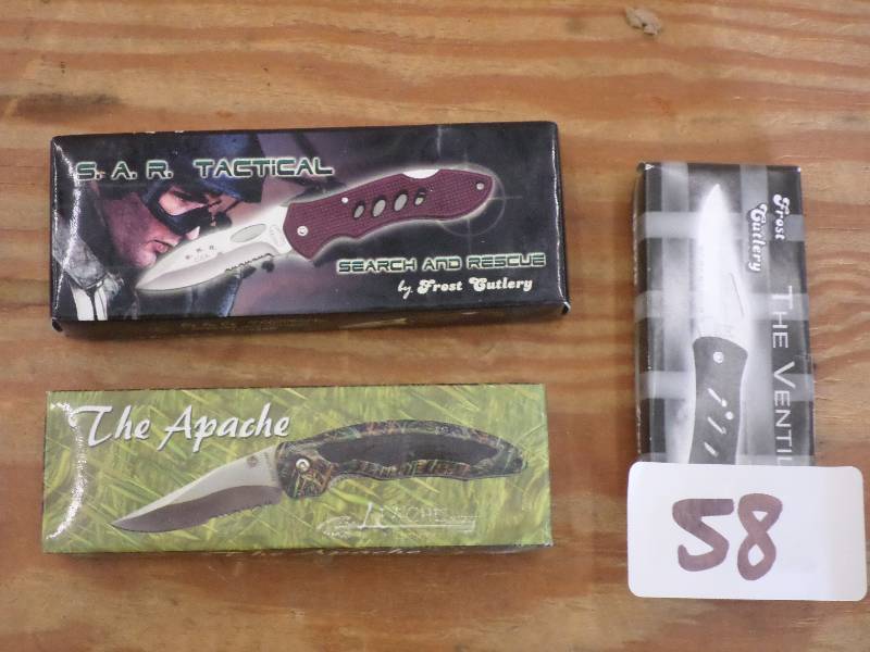 lot 58 image: (3) New Frost Cutlery Folding Knive...