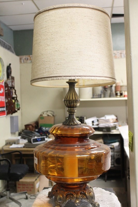 Retro 3 Way Lamp with Orange Glass and Brass
