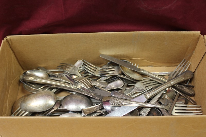 Box of Silver Plated Flatware