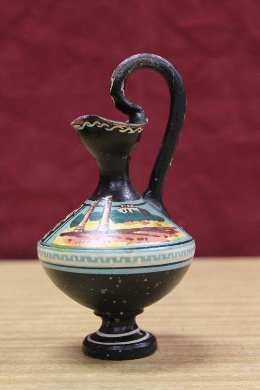 Small Black Hand Painted Pottery Pitcher