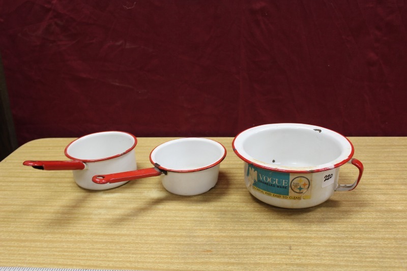 3 Vintage Enamel Pots