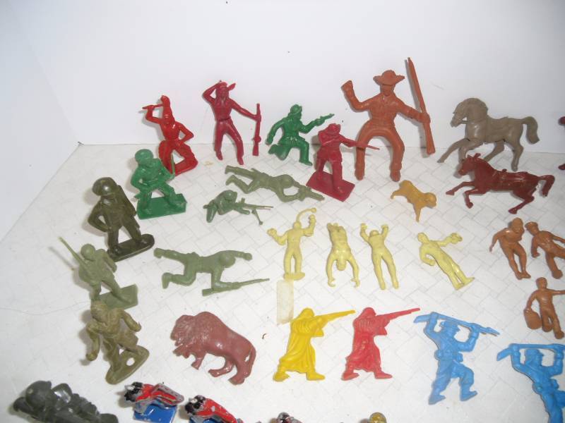 Vintage Metal and Plastic Figures Cowboys, Soldiers and  Plastic Cars