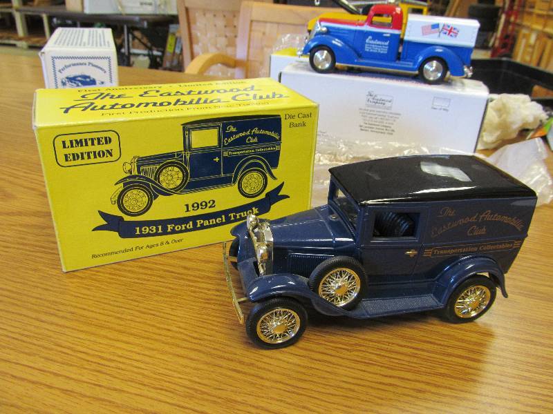 lot 16 image: 1931 Ford The Eastwood Automobilia Club Panel Delivery Van 125 Scale Diecast Bank