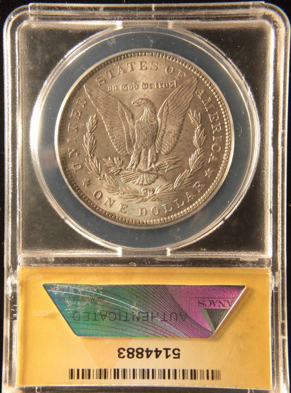 lot 1 image: 1896 MORGAN SILVER DOLLAR MS63 ANACS CERTIFIED