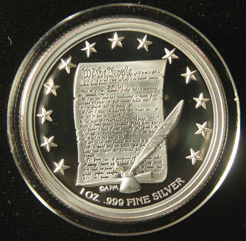 lot 3 image: 1 TROY Oz. .999 FINE SILVER CONSTITUTION ROUND IN CAPSULE
