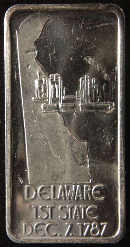 lot 48 image: 1 TROY OZ. .999 FINE SILVER BAR DELAWARE