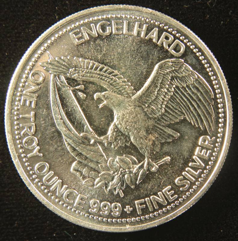 lot 57 image: 1 TROY Oz. .999 FINE SILVER ROUND 1985 ENGELHARD PROSPECTOR