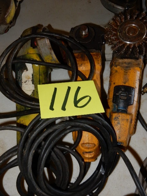 lot 116 image: One Bosch and two DEWALT Four and One Half Inch Grinders