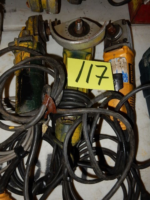 lot 117 image: Two Bosch and one DEWALT Four and One Half Inch Angle Grinders
